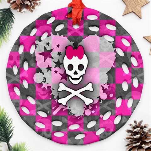 Princess Skull Heart Round Filigree Ornament (Two Sides) from ArtsNow.com Front
