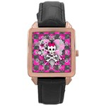 Princess Skull Heart Rose Gold Leather Watch 
