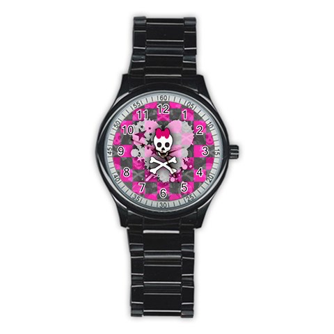 Princess Skull Heart Stainless Steel Round Watch from ArtsNow.com Front