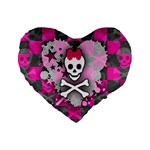 Princess Skull Heart Standard 16  Premium Flano Heart Shape Cushion 