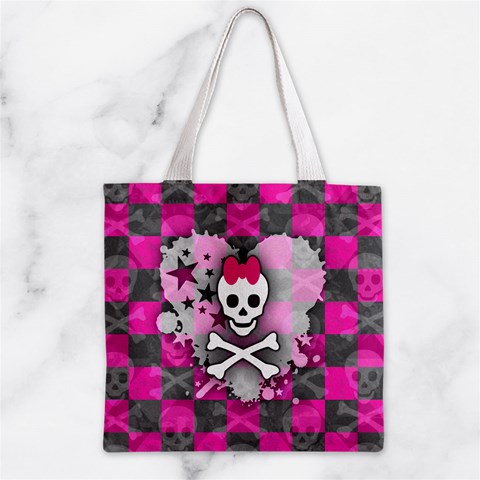 Princess Skull Heart Zipper Grocery Tote Bag from ArtsNow.com Front
