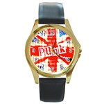 Punk Union Jack Round Gold Metal Watch