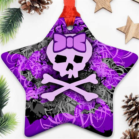 Purple Girly Skull Ornament (Star) from ArtsNow.com Front