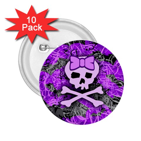 Purple Girly Skull 2.25  Button (10 pack) from ArtsNow.com Front