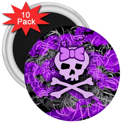 Purple Girly Skull 3  Magnet (10 pack) from ArtsNow.com Front