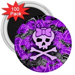 Purple Girly Skull 3  Magnet (100 pack)