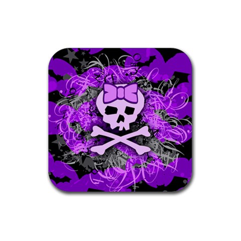 Purple Girly Skull Rubber Coaster (Square) from ArtsNow.com Front