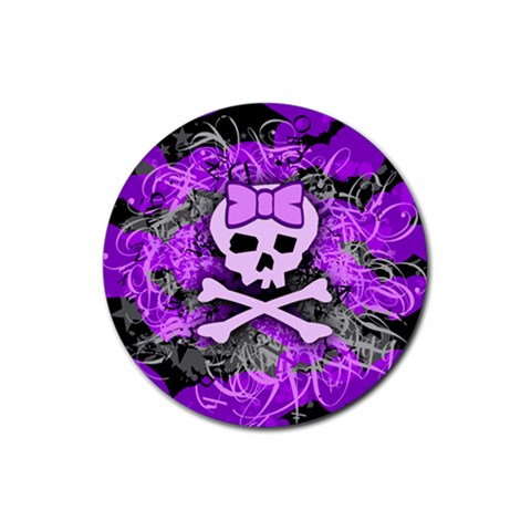 Purple Girly Skull Rubber Coaster (Round) from ArtsNow.com Front
