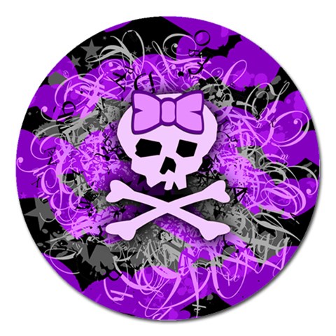 Purple Girly Skull Magnet 5  (Round) from ArtsNow.com Front