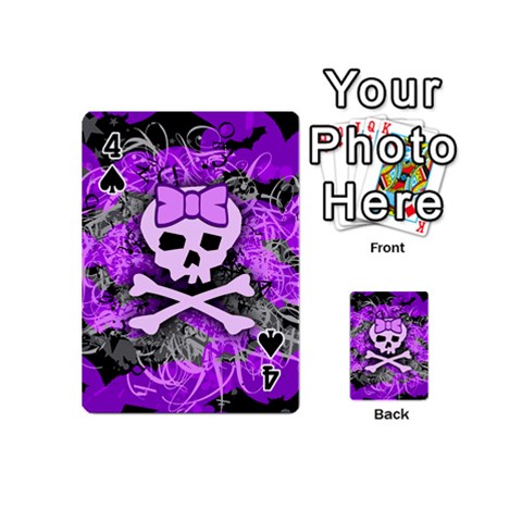 Purple Girly Skull Playing Cards 54 Designs (Mini) from ArtsNow.com Front - Spade4