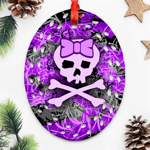Purple Girly Skull Oval Filigree Ornament (Two Sides) from ArtsNow.com Front