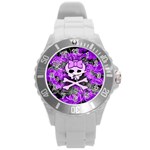 Purple Girly Skull Round Plastic Sport Watch (L)