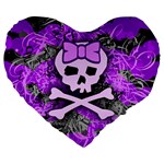 Purple Girly Skull Large 19  Premium Heart Shape Cushion