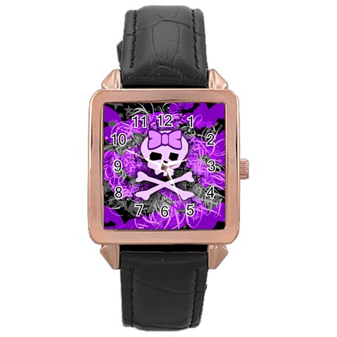 Purple Girly Skull Rose Gold Leather Watch  from ArtsNow.com Front