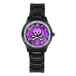 Purple Girly Skull Stainless Steel Round Watch