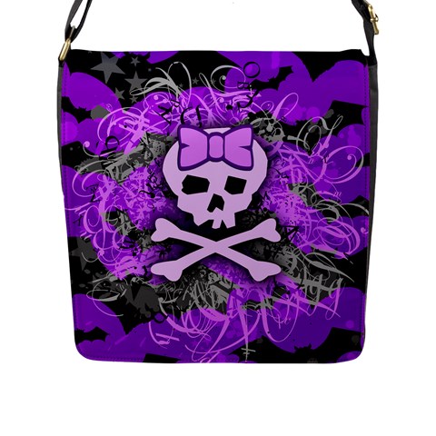 Purple Girly Skull Flap Closure Messenger Bag (L) from ArtsNow.com Front