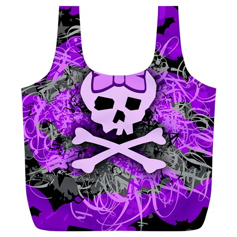 Purple Girly Skull Full Print Recycle Bag (XL) from ArtsNow.com Front