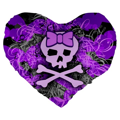 Purple Girly Skull Large 19  Premium Flano Heart Shape Cushion from ArtsNow.com Front