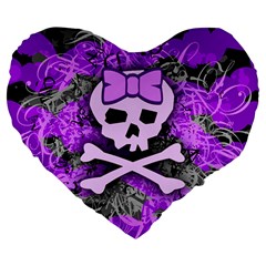 Purple Girly Skull Large 19  Premium Flano Heart Shape Cushion from ArtsNow.com Front