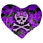 Purple Girly Skull Large 19  Premium Flano Heart Shape Cushion