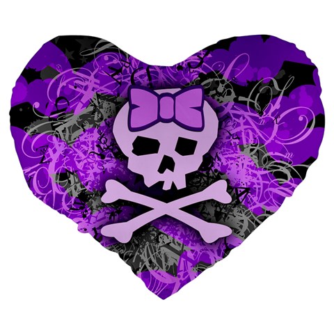 Purple Girly Skull Large 19  Premium Flano Heart Shape Cushion from ArtsNow.com Back