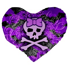 Purple Girly Skull Large 19  Premium Flano Heart Shape Cushion from ArtsNow.com Back