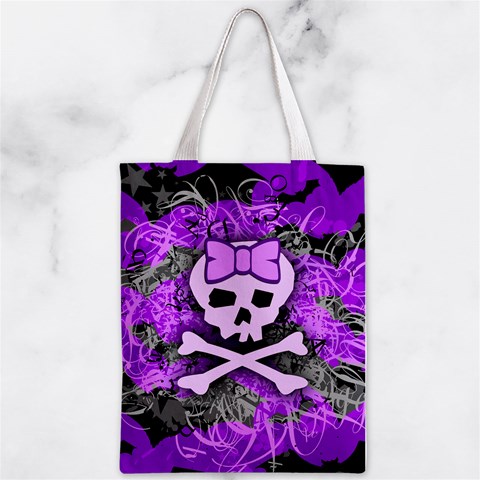 Purple Girly Skull Zipper Classic Tote Bag from ArtsNow.com Front