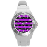 Purple Goth Skulls  Round Plastic Sport Watch (L)