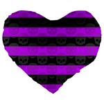 Purple Goth Skulls  Large 19  Premium Flano Heart Shape Cushion