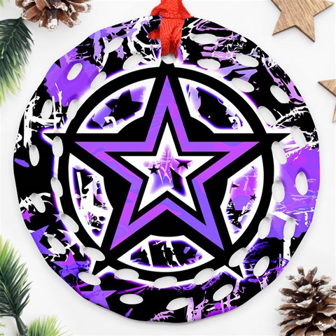 Purple Star Round Filigree Ornament (Two Sides) from ArtsNow.com Front