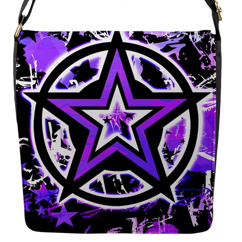 Purple Star Flap Closure Messenger Bag (S) from ArtsNow.com Front