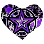 Purple Star Large 19  Premium Flano Heart Shape Cushion