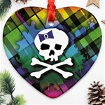 Rainbow Plaid Skull Ornament (Heart)