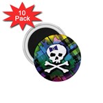 Rainbow Plaid Skull 1.75  Magnet (10 pack) 