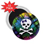 Rainbow Plaid Skull 2.25  Magnet (10 pack)