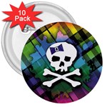 Rainbow Plaid Skull 3  Button (10 pack)