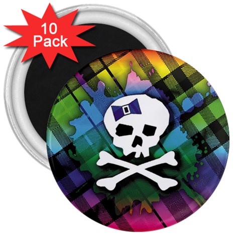 Rainbow Plaid Skull 3  Magnet (10 pack) from ArtsNow.com Front