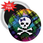 Rainbow Plaid Skull 3  Magnet (100 pack)