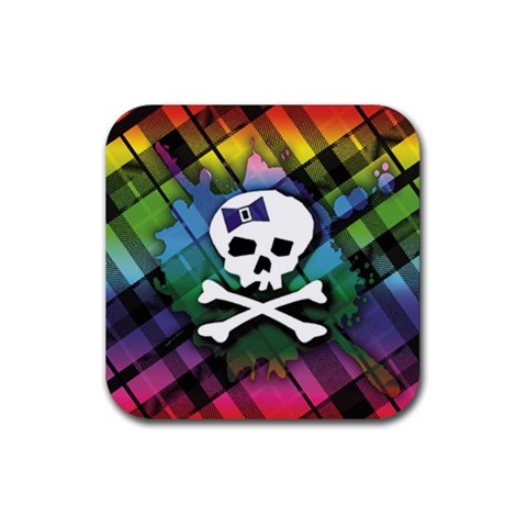 Rainbow Plaid Skull Rubber Coaster (Square) from ArtsNow.com Front