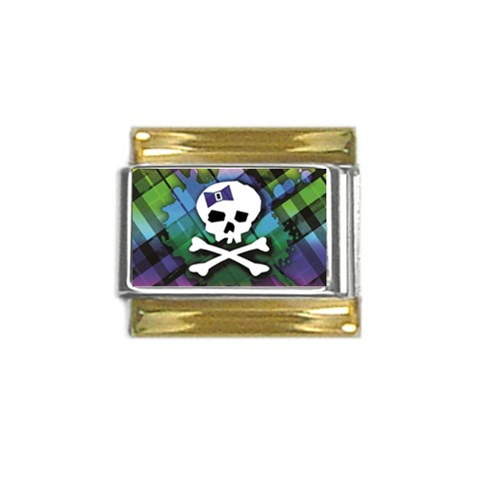 Rainbow Plaid Skull Gold Trim Italian Charm (9mm) from ArtsNow.com Front