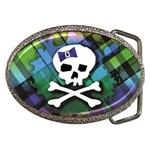 Rainbow Plaid Skull Belt Buckle