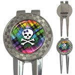 Rainbow Plaid Skull 3-in-1 Golf Divot