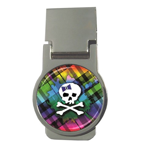 Rainbow Plaid Skull Money Clip (Round) from ArtsNow.com Front