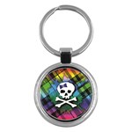 Rainbow Plaid Skull Key Chain (Round)