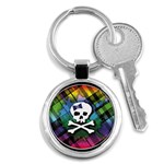 Rainbow Plaid Skull Key Chain (Round)