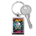 Rainbow Plaid Skull Key Chain (Rectangle)