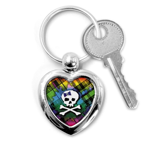 Rainbow Plaid Skull Key Chain (Heart) from ArtsNow.com Front