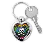 Rainbow Plaid Skull Key Chain (Heart)