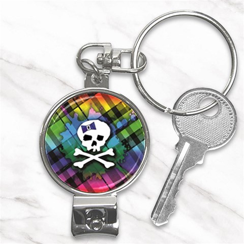 Rainbow Plaid Skull Nail Clippers Key Chain from ArtsNow.com Front