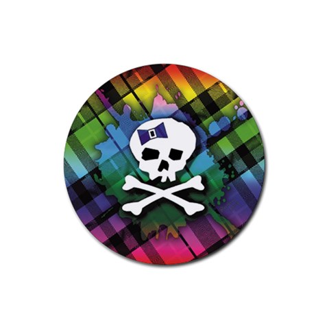 Rainbow Plaid Skull Rubber Round Coaster (4 pack) from ArtsNow.com Front